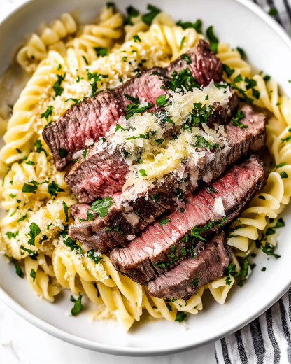Steak and Creamy Garlic Parmesan Pasta: A Delightful Recipe!