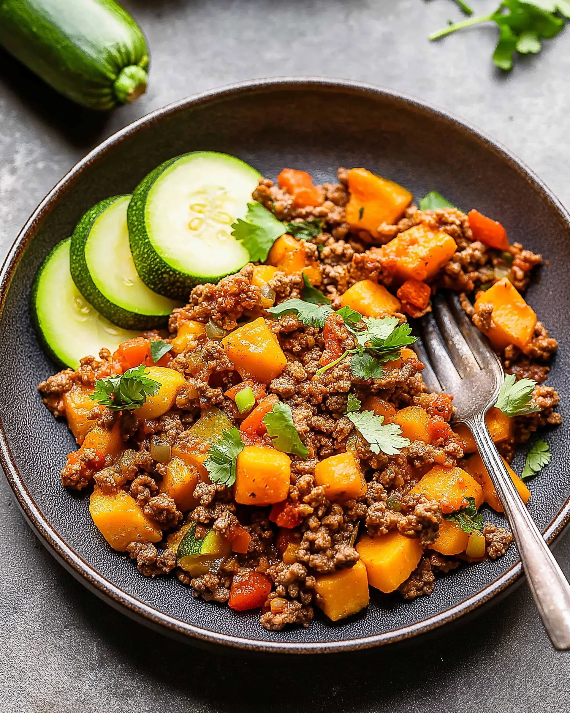 Ground Beef Zucchini Sweet Potato Skillet is delicious!