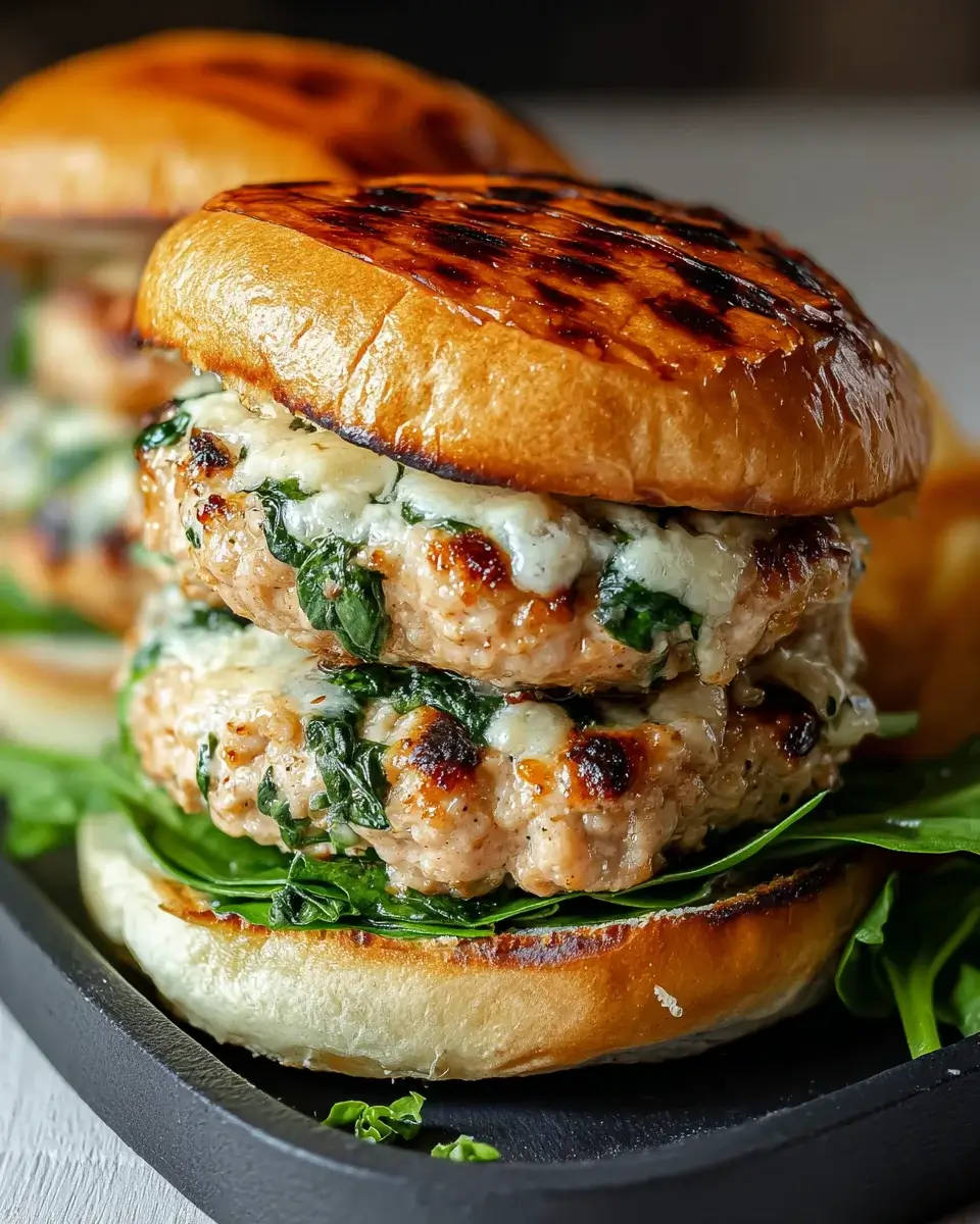 Easy White Cheddar Spinach Chicken Burgers delightfully elevate your mealtime!