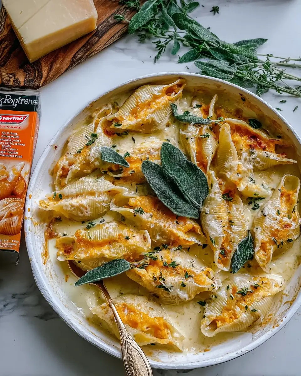 Pumpkin & Gouda Stuffed Shells With Brown Butter Alfredo!