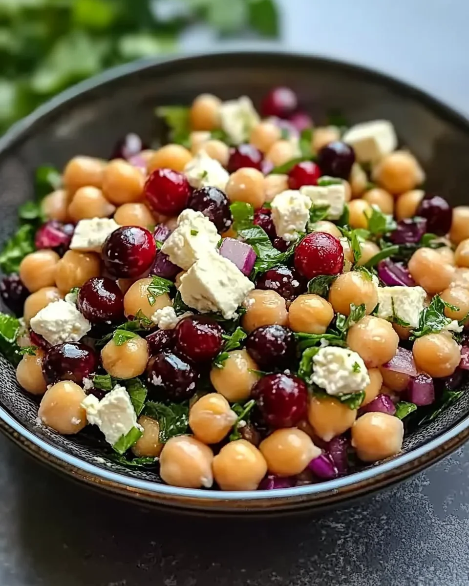 Feta & Cranberry Chickpeas with Lemon Vinaigrette Delight!