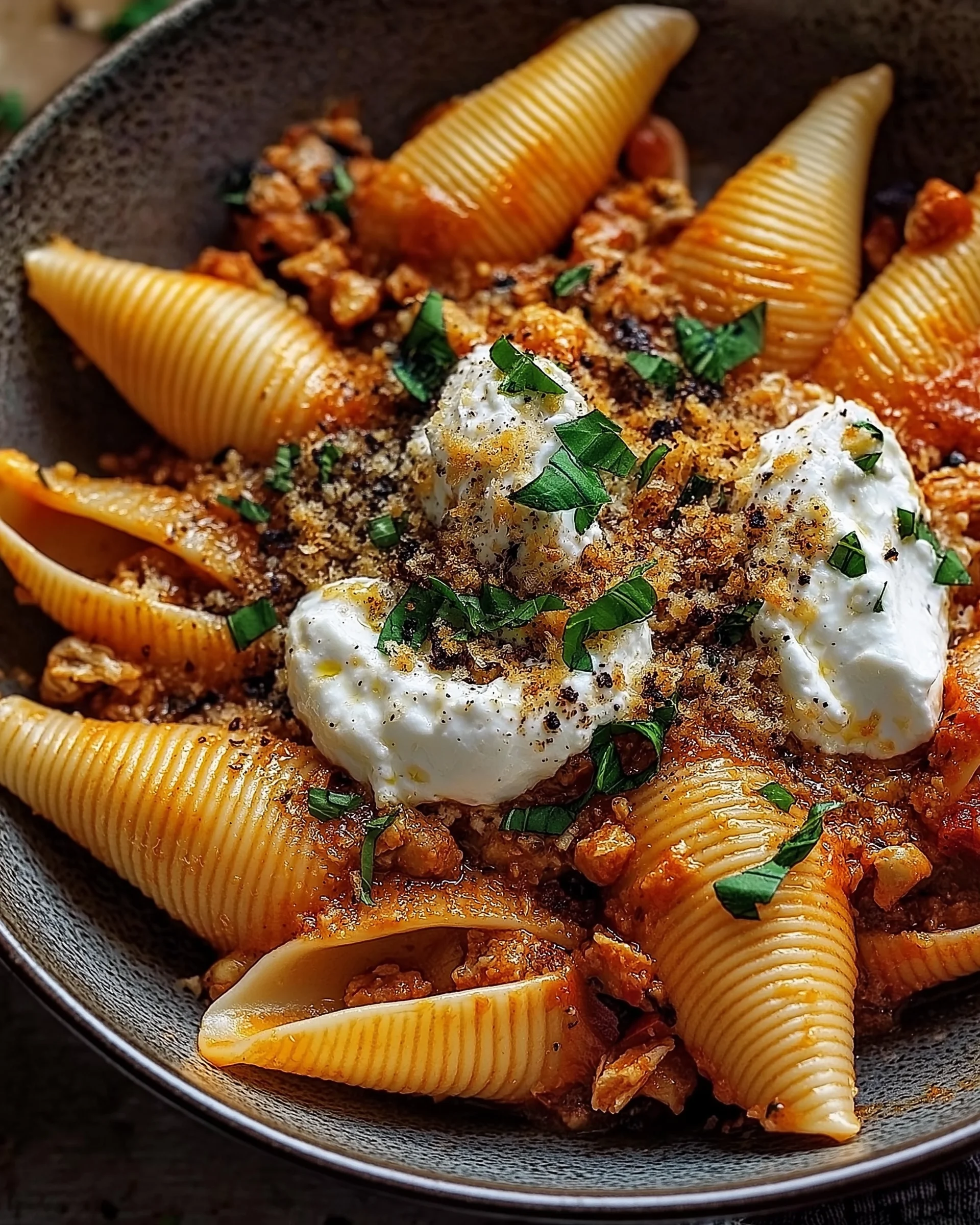 Spicy Unstuffed Shells with Whipped Ricotta Delight!