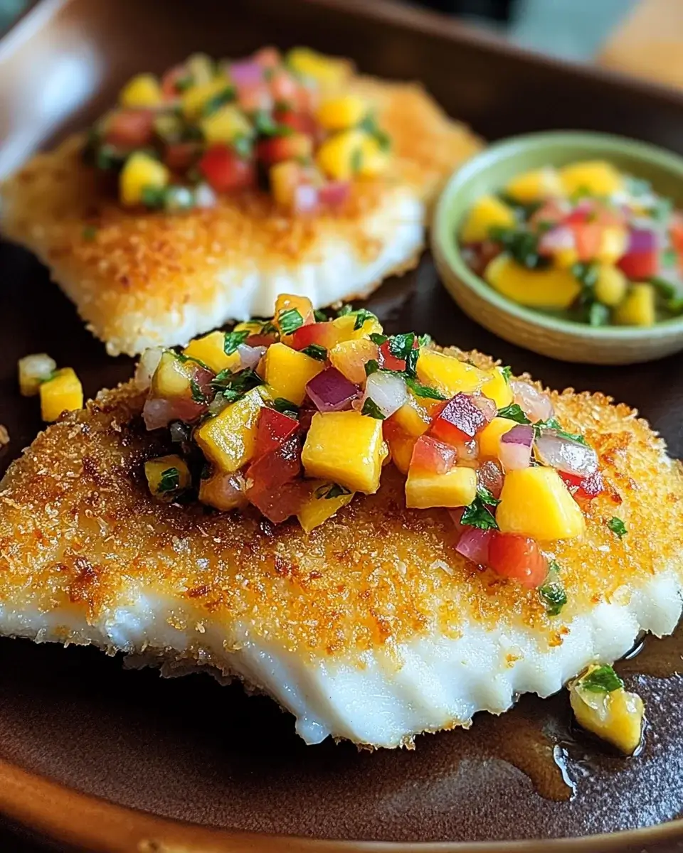 Tropical Coconut Crusted Fish with Mango Salsa recipe delights!