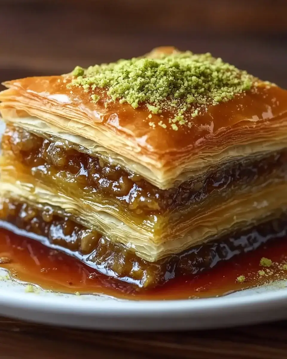 Layered Custard Baklava with Nuts and Honey Syrup is irresistible!