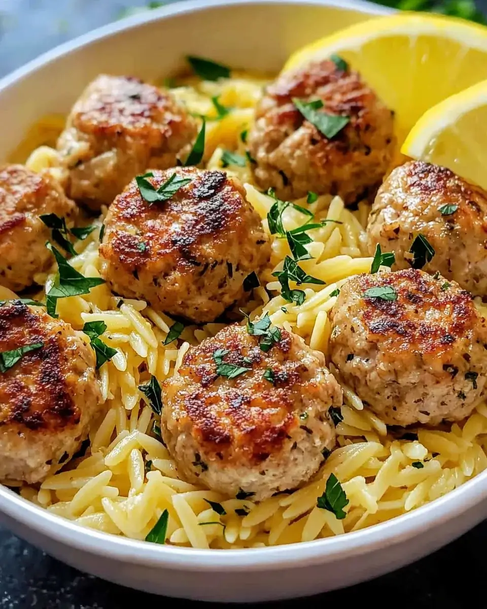 Greek Chicken Meatballs with Lemon Orzo for Dinner Bliss