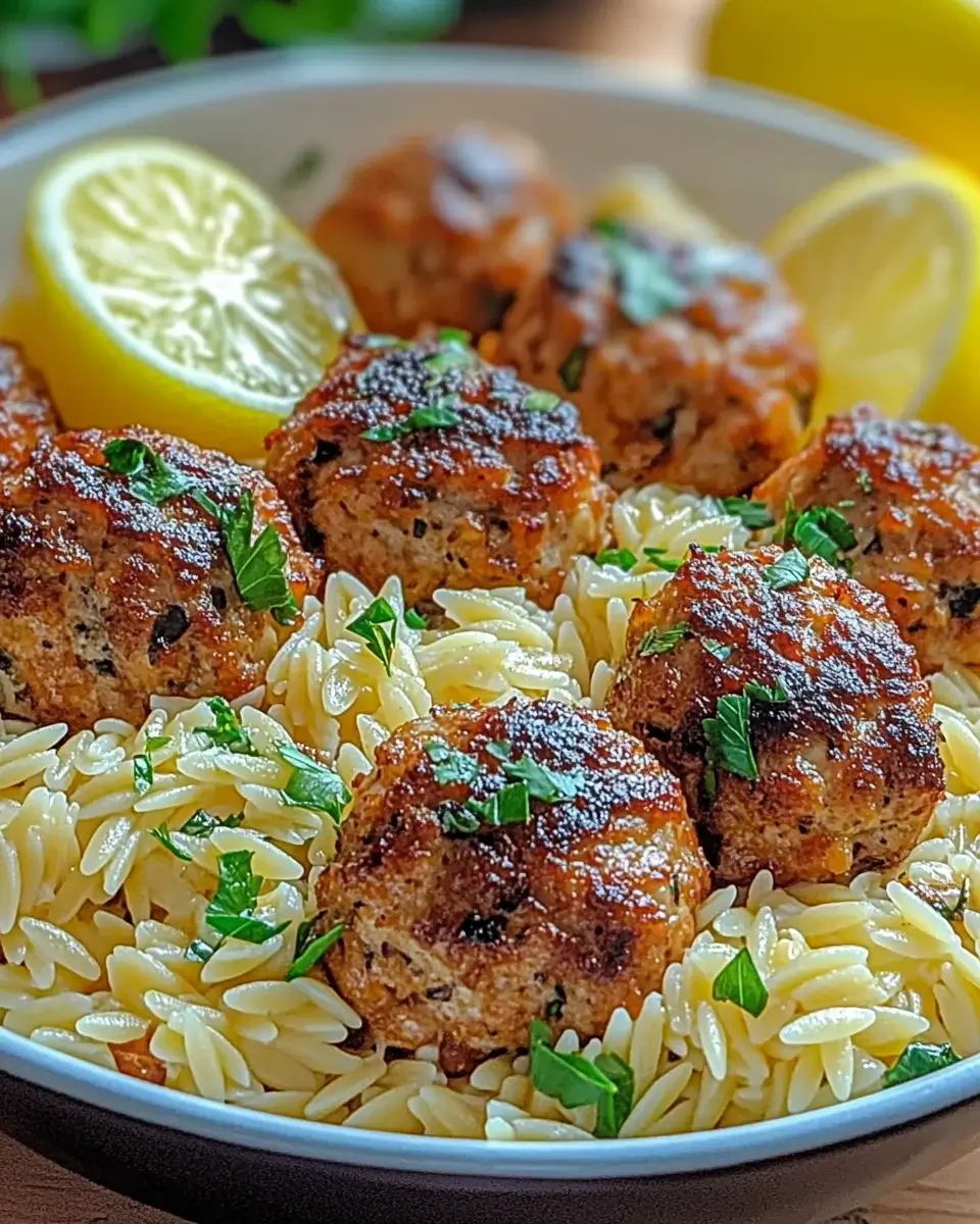 Greek Chicken Meatballs with Lemon Orzo that Delight!