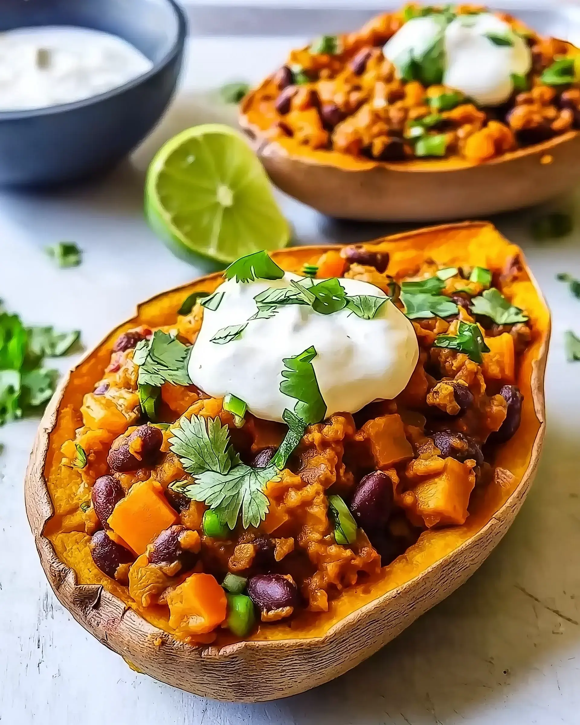 Sweet & Spicy Baked Sweet Potato Chili Boats Delight!