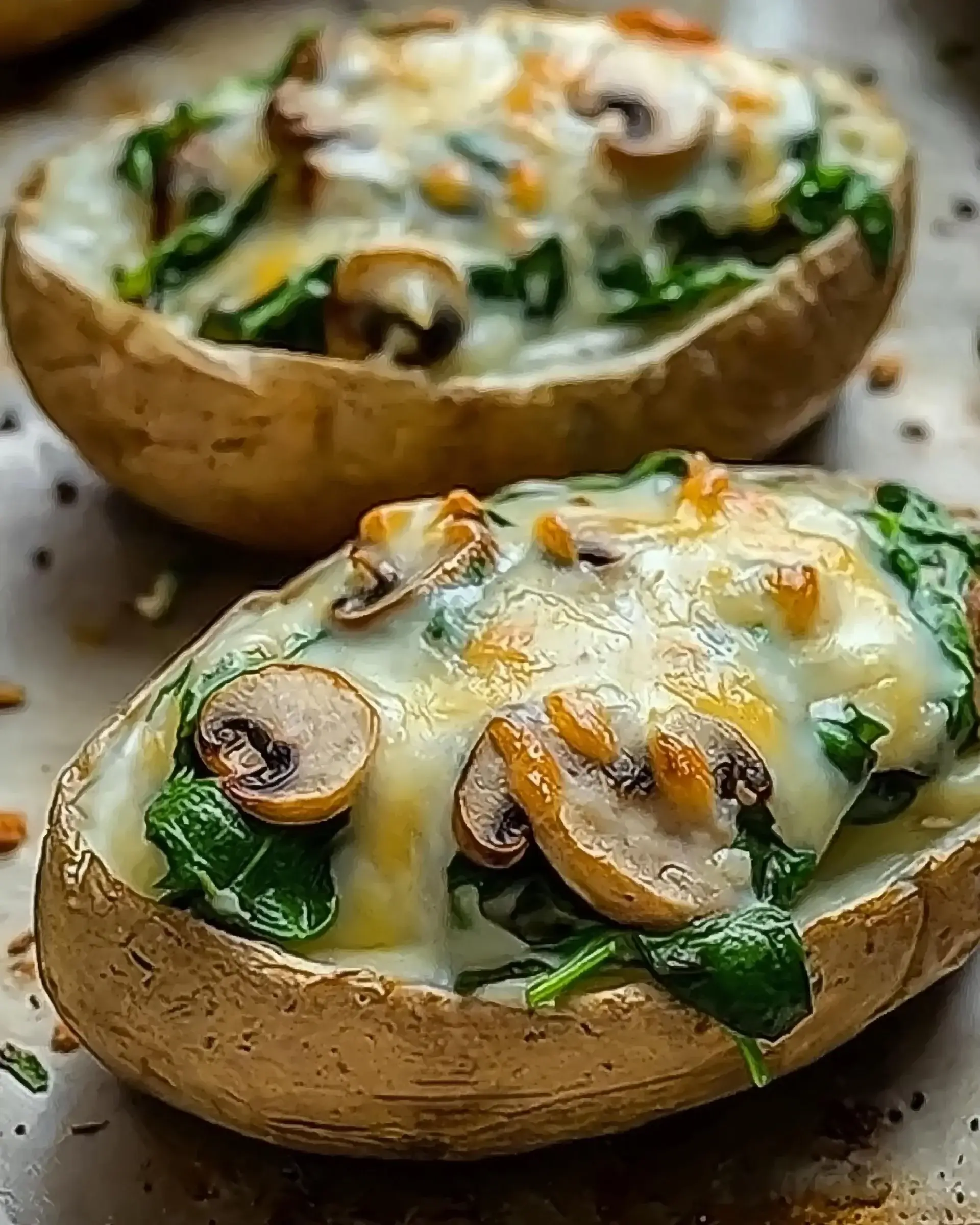 Baked Potatoes with Spinach, Cheese, and Mushrooms delight!