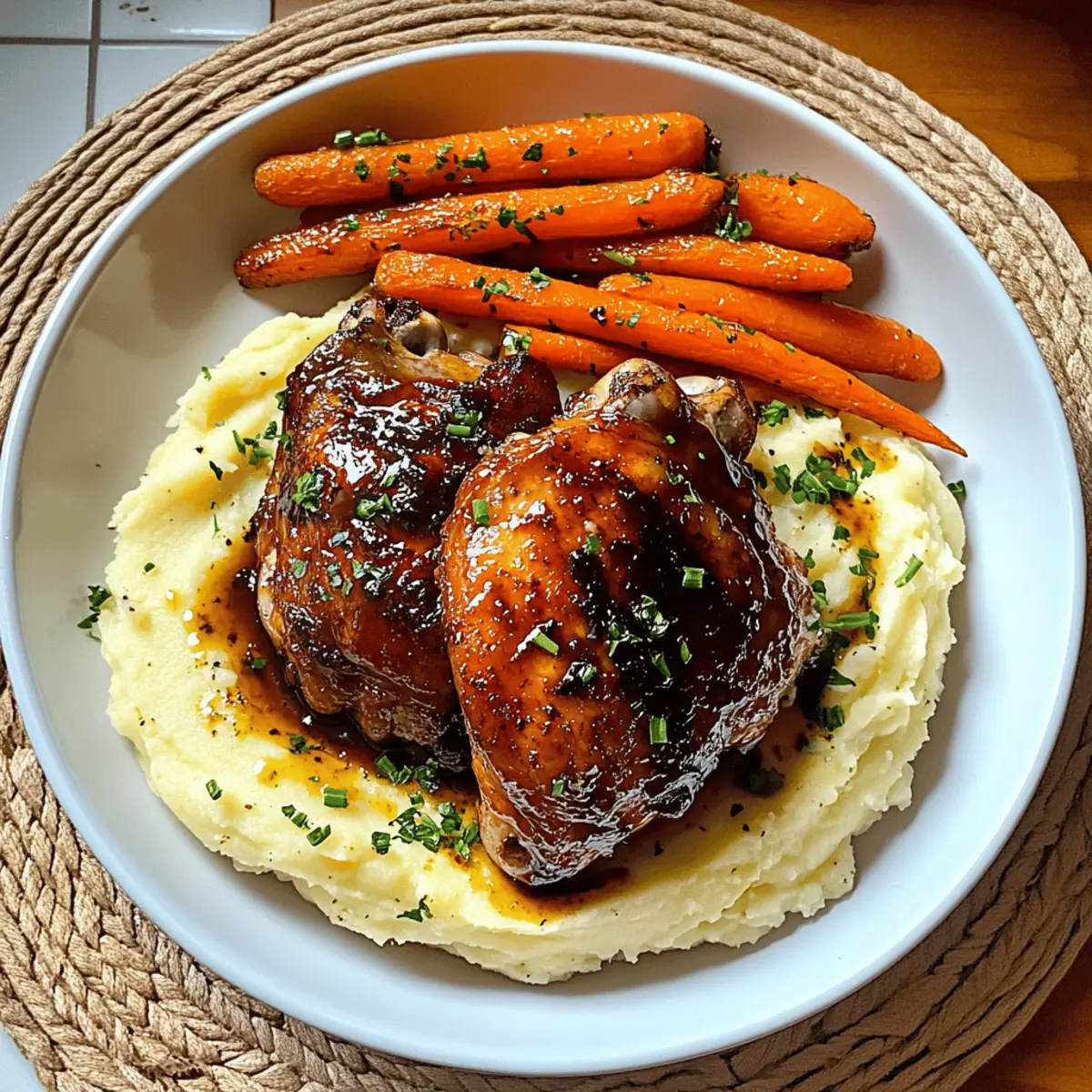 Honey Balsamic Chicken Thighs with Goat Cheese Mash & Roasted Carrots