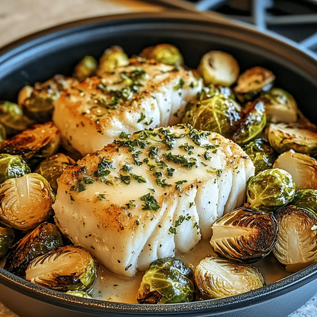 Lemon Garlic Butter Cod Bowls with Roasted Brussels Sprouts Bliss