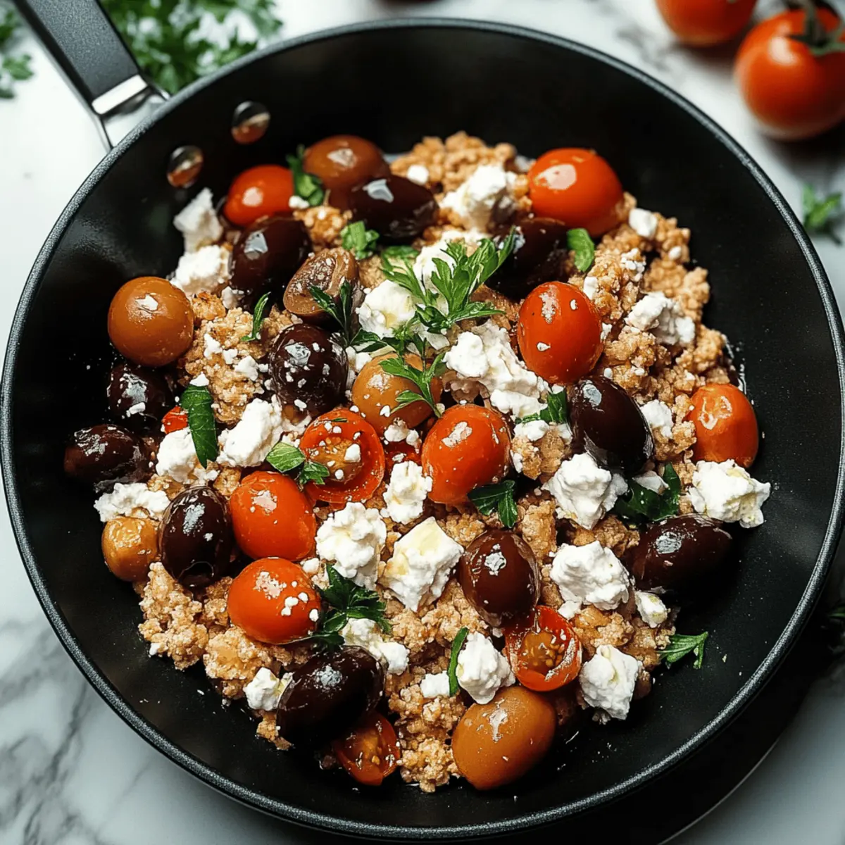 Mediterranean Keto Ground Chicken Skillet with Olives & Feta Delight