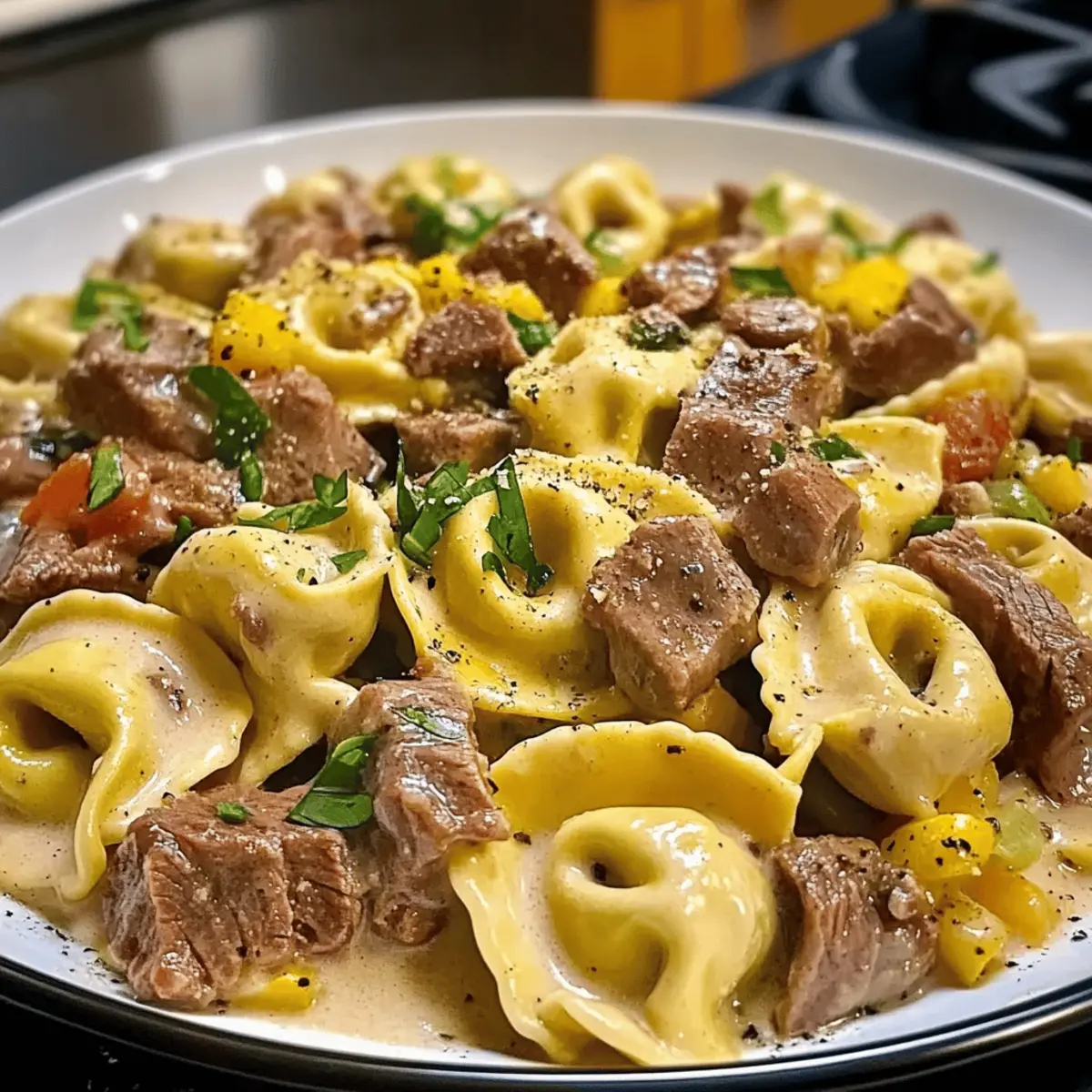 Cheesesteak Tortellini in Rich Provolone Sauce Bliss