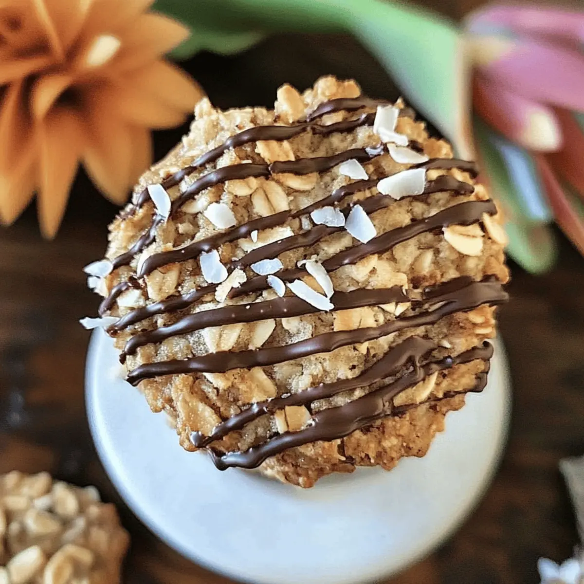 Crispy Oatmeal Cookies with Toasted Coconut and Chocolate Drizzle