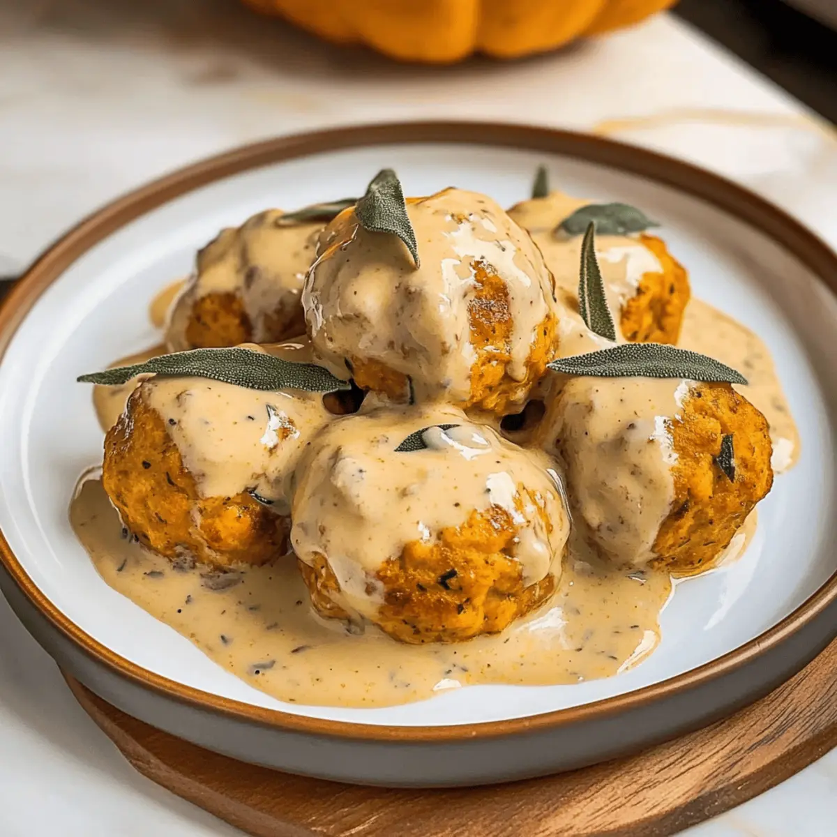 Pumpkin Chicken Meatballs in Sage Cream Sauce Delight