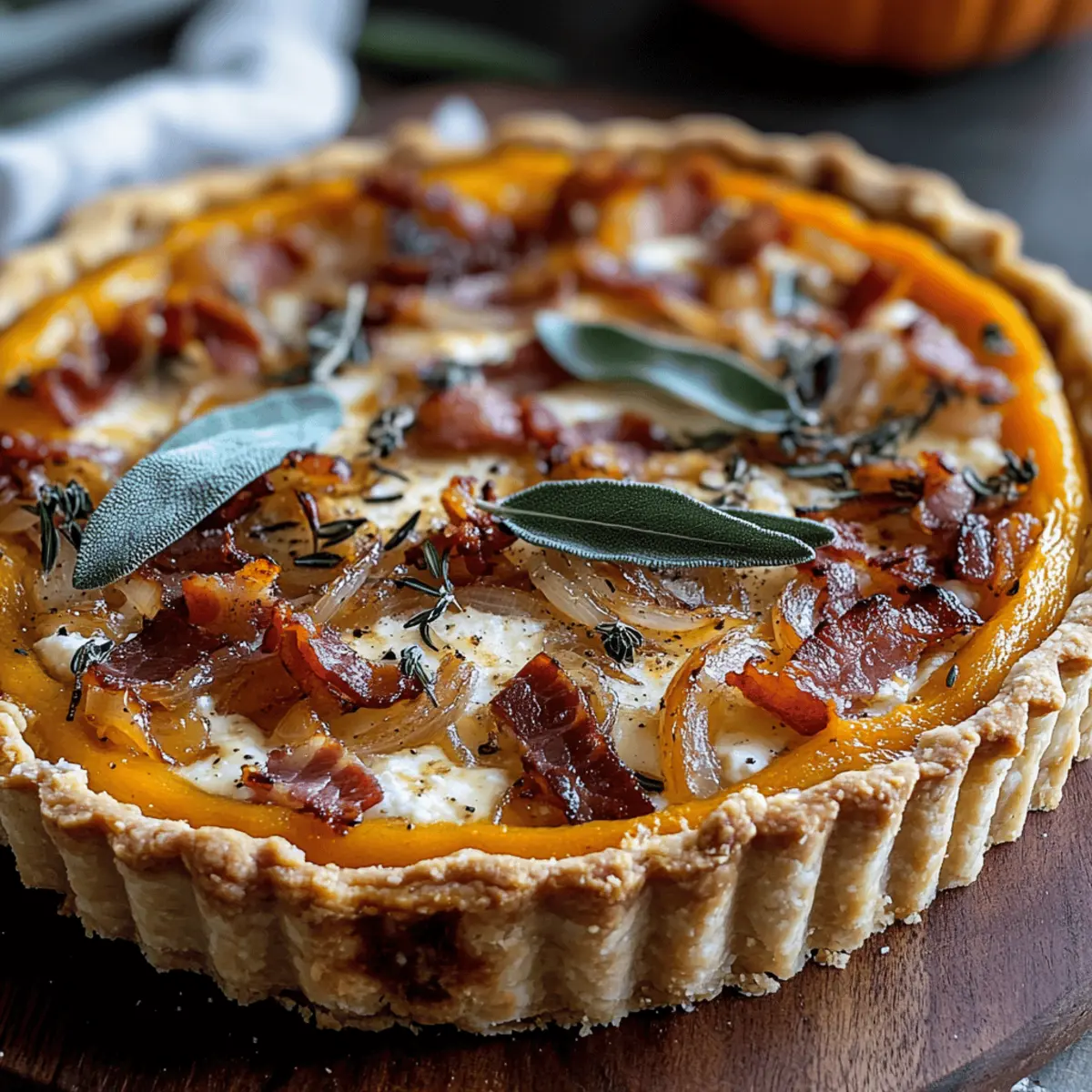 Savory Pumpkin, Ricotta & Caramelized Onion Tart with Bacon and Sage Delight