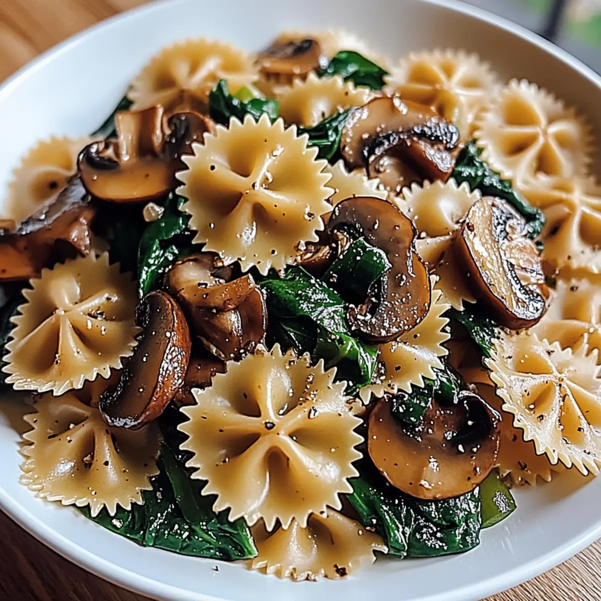 Comforting Farfalle Pasta with Spinach and Mushrooms Delight