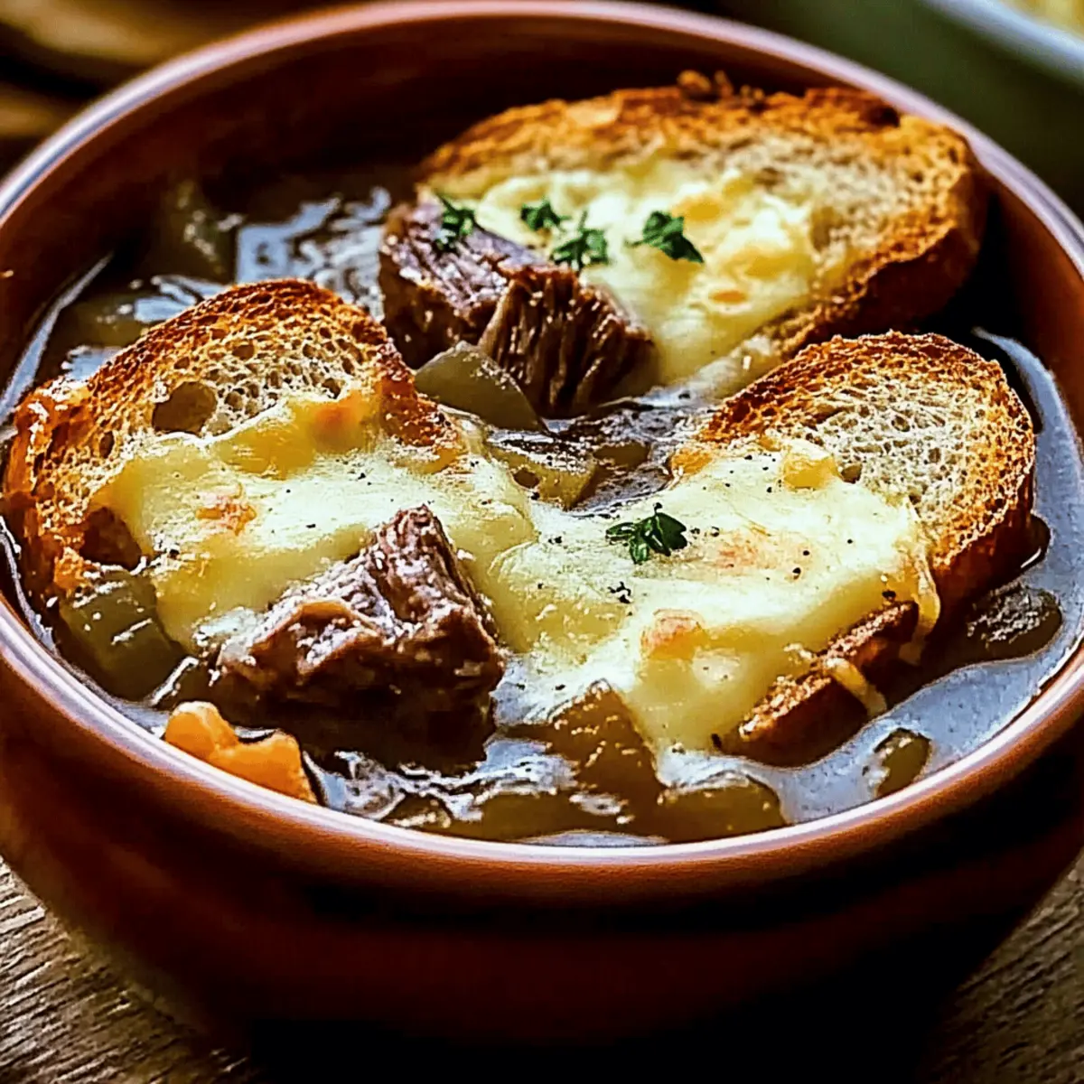 Comforting French Onion Short Rib Soup with Gruyère Toast