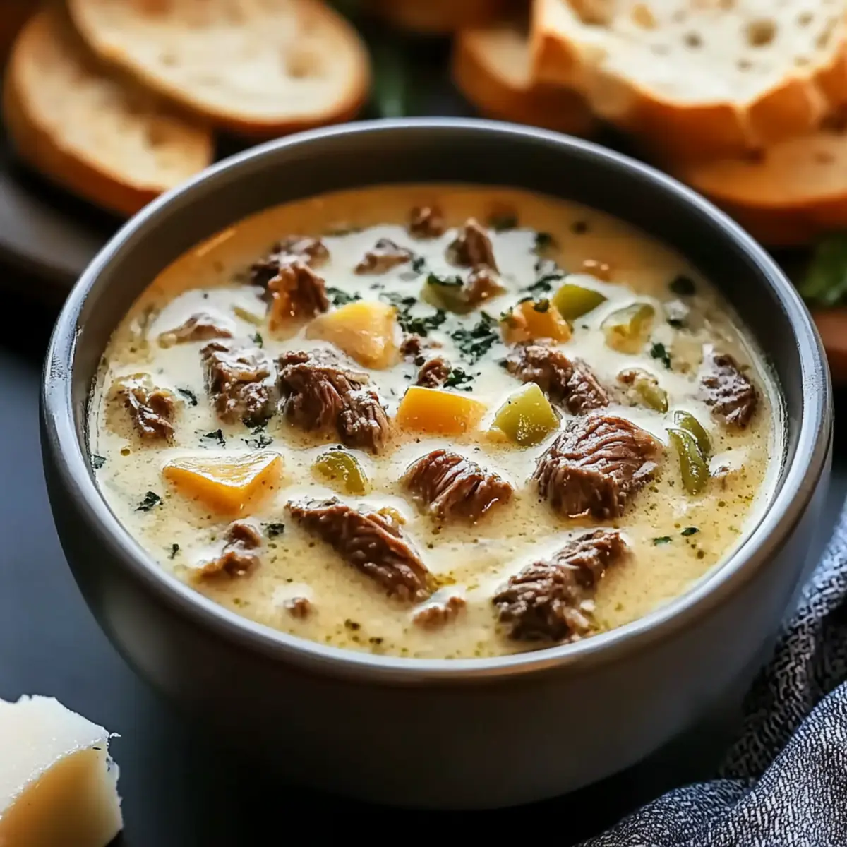 Creamy Philly Cheese Steak Soup to Warm Your Soul