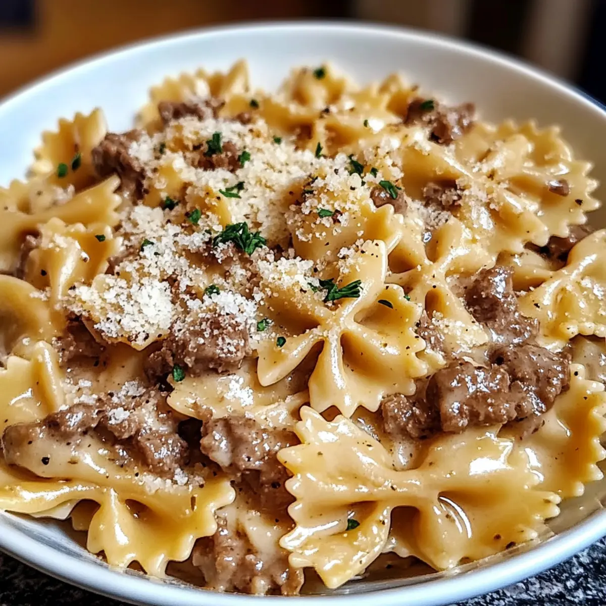 Creamy Parmesan Garlic Beef Bowtie Pasta for Cozy Family Nights