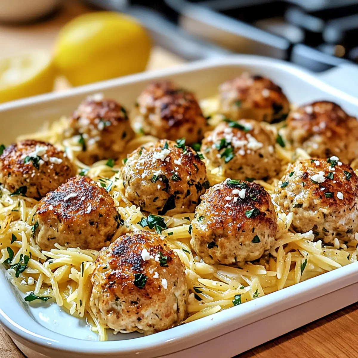 Greek Chicken Meatballs with Lemon Orzo for a Fresh Dinner Delight