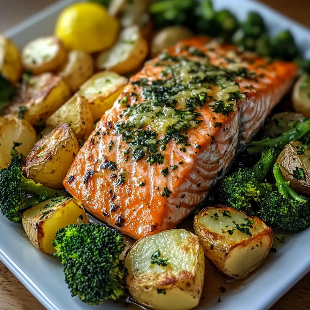 Lemon Butter Salmon with Crispy Potatoes & Broccoli Bliss
