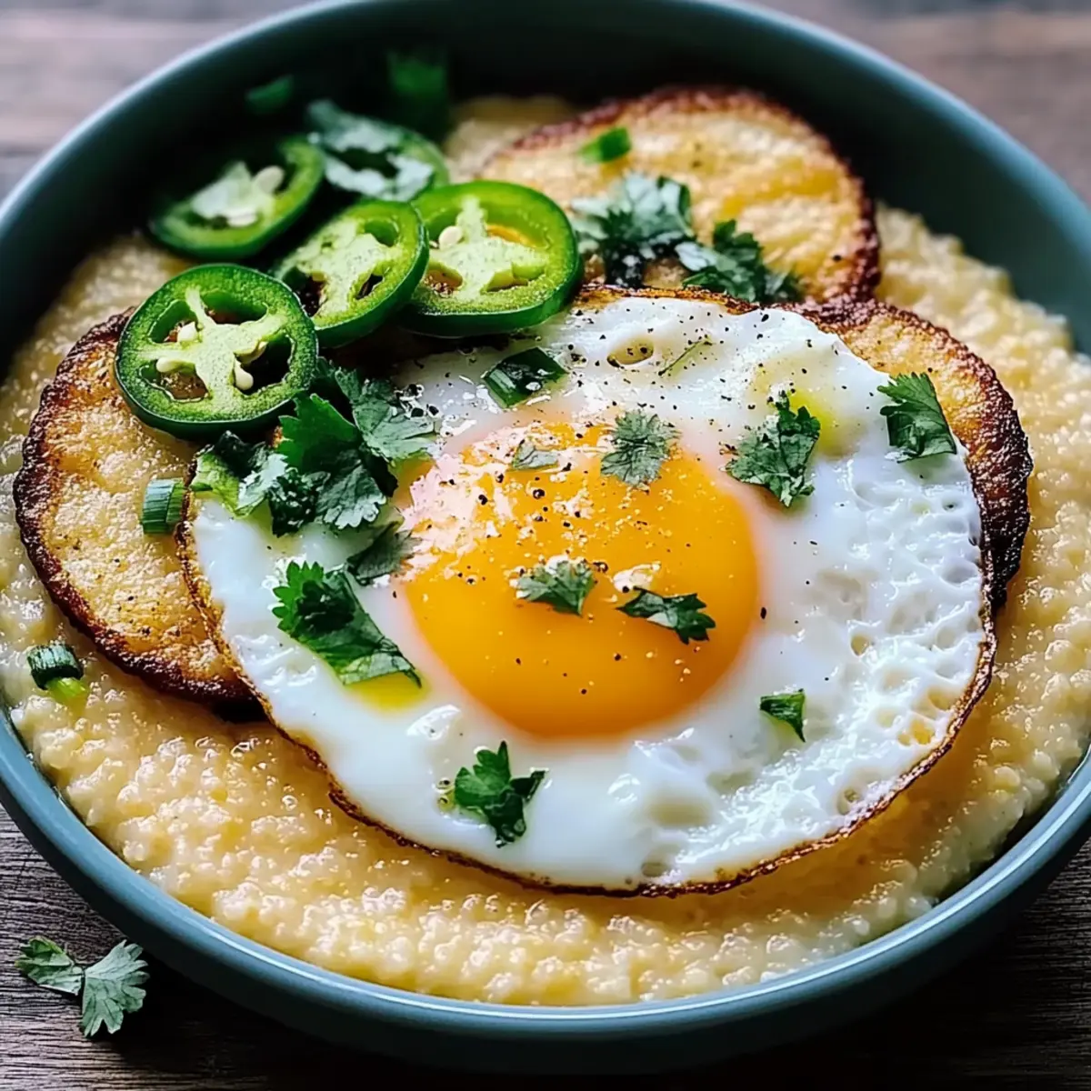 Spicy Cheddar Grits with Fried Eggs for a Bold Breakfast Treat