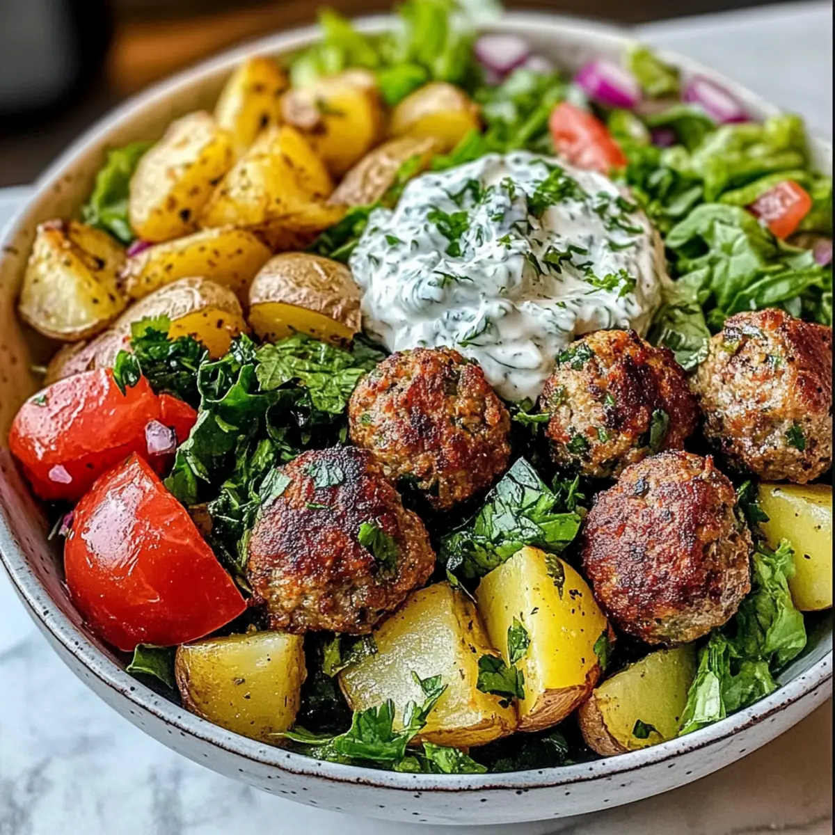 Savory Greek Meatball Bowl to Brighten Your Dinner Table