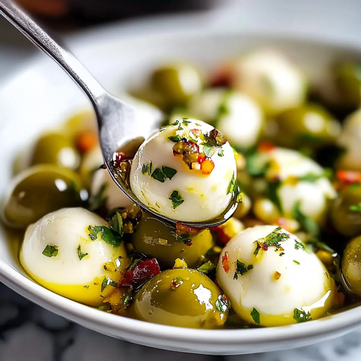 Garlicky Marinated Mozzarella Balls with Olives for Effortless Entertaining
