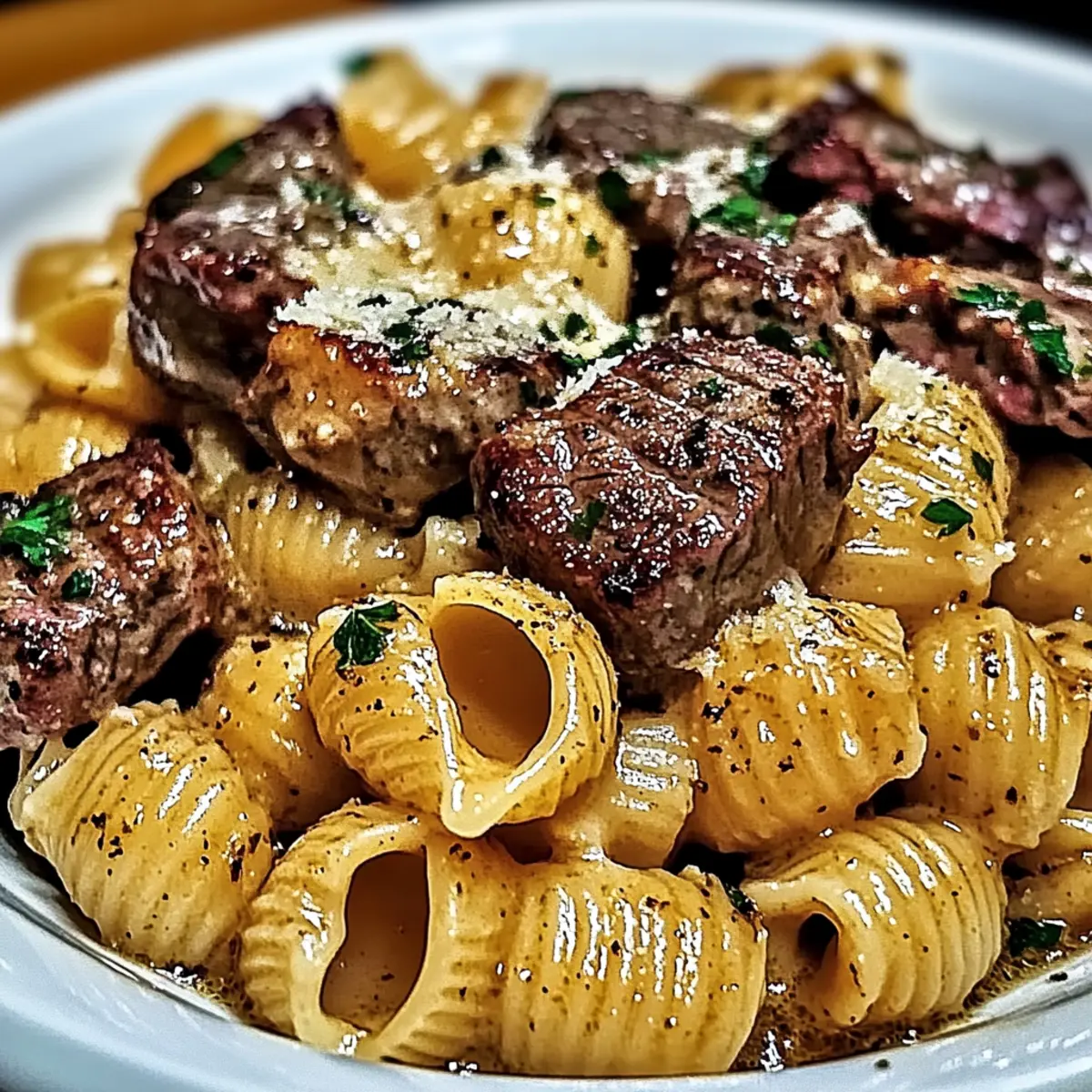 Garlic Butter Steak Bites & Creamy Parmesan Shells Bliss