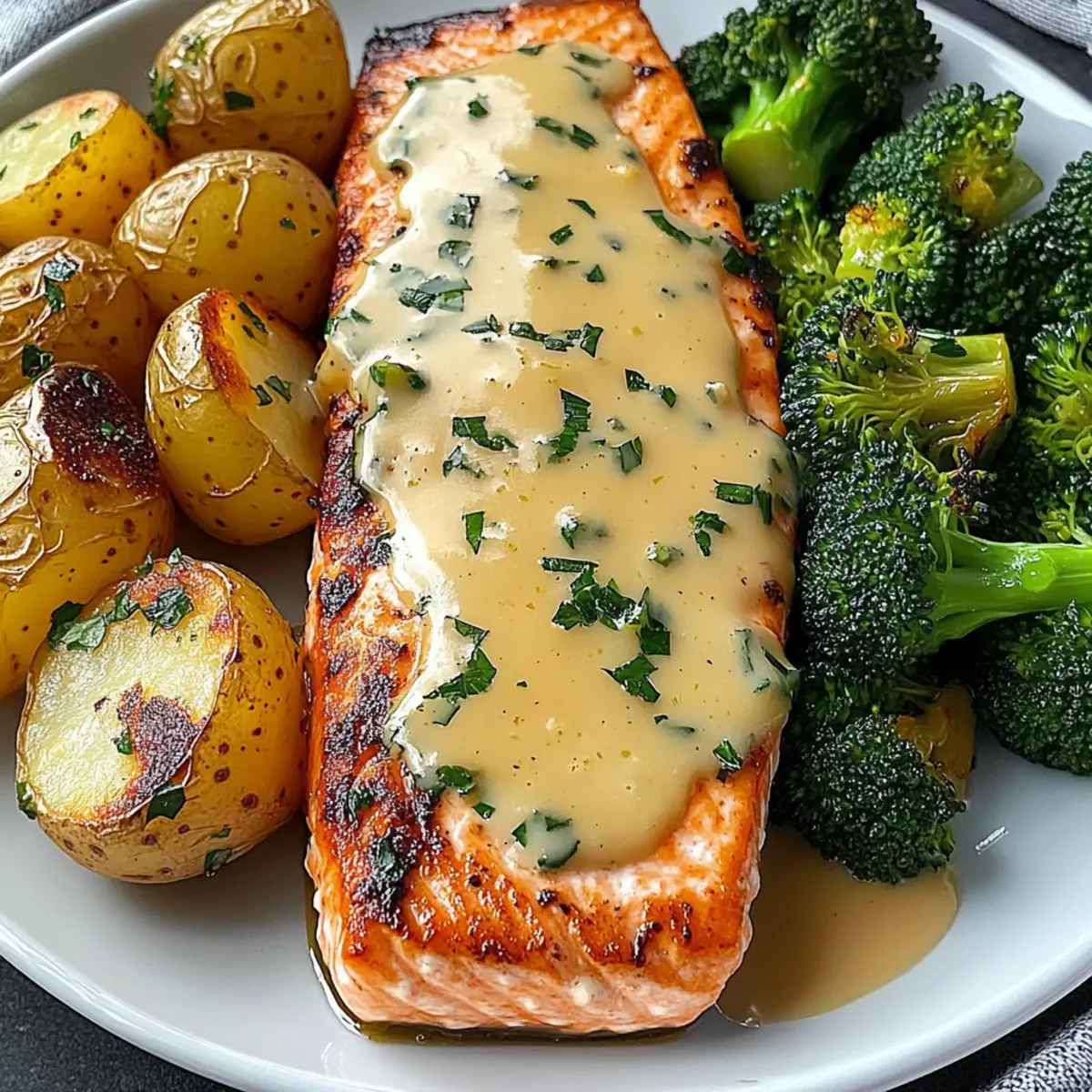 Lemon Butter Salmon with Crispy Potatoes and Broccoli Bliss