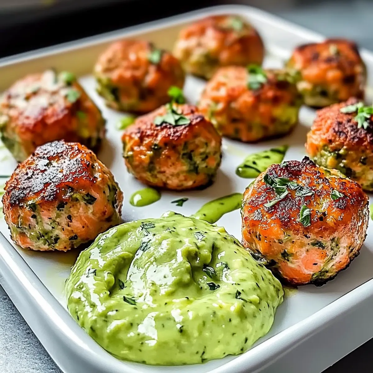 Baked Salmon Meatballs with Creamy Avocado Sauce Delight