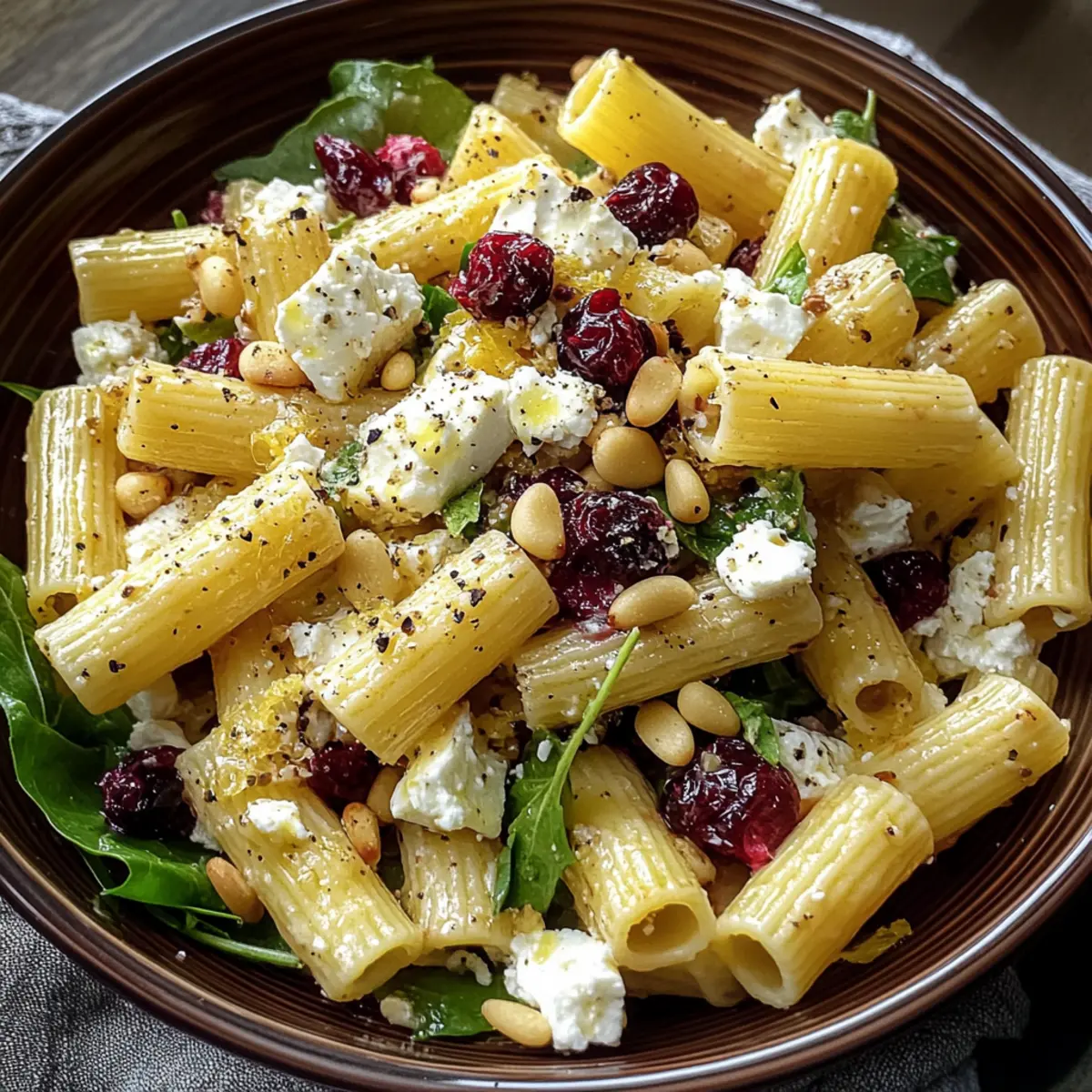 Feta & Cranberry Rigatoni Salad with Zesty Lemon Vinaigrette
