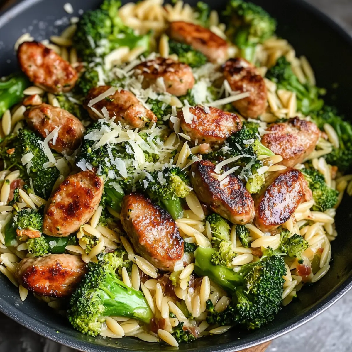 Hearty Chicken Sausage, Broccoli, Orzo Skillet Made Easy
