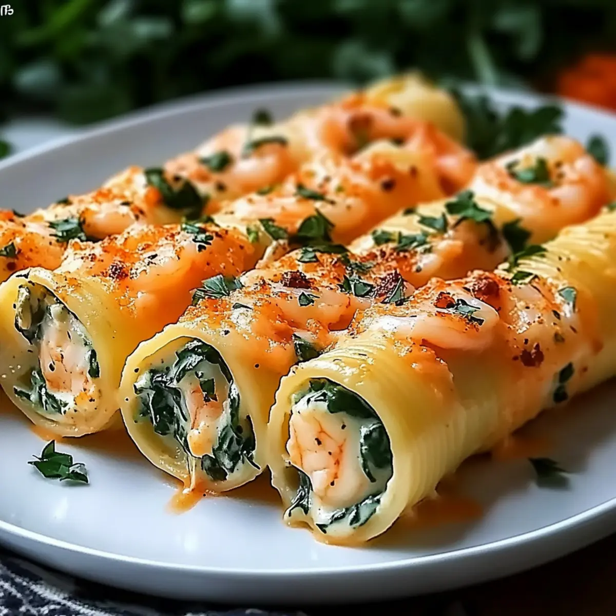 Delight in Shrimp & Spinach Stuffed Pasta Rolls Tonight