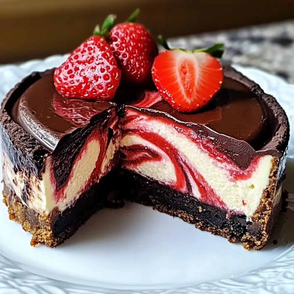 Irresistible Chocolate Strawberry Swirl Cheesecake Delight