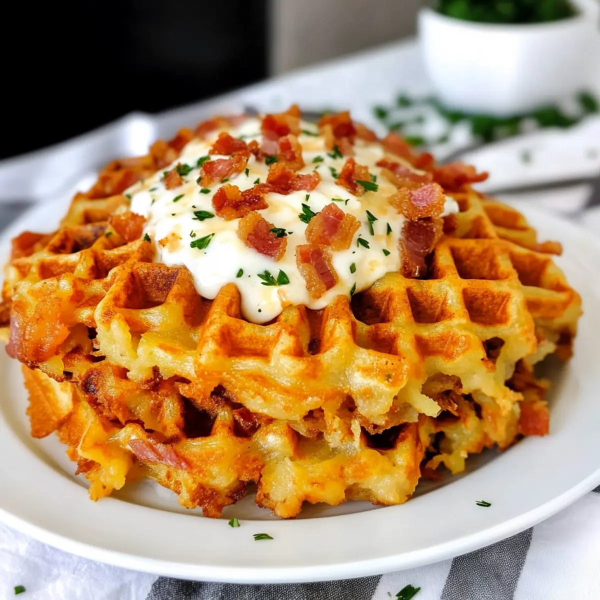 Bacon and Cheese Loaded Hashbrown Waffles for Cozy Mornings