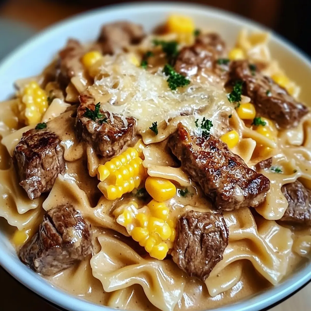 Creamy Parmesan Steak & Sweet Corn Bowtie: Quick Comfort Food