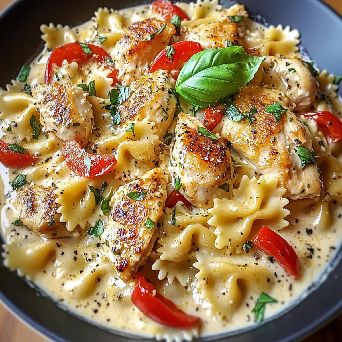 Creamy Parmesan Roasted Red Pepper Chicken Bowties Delight