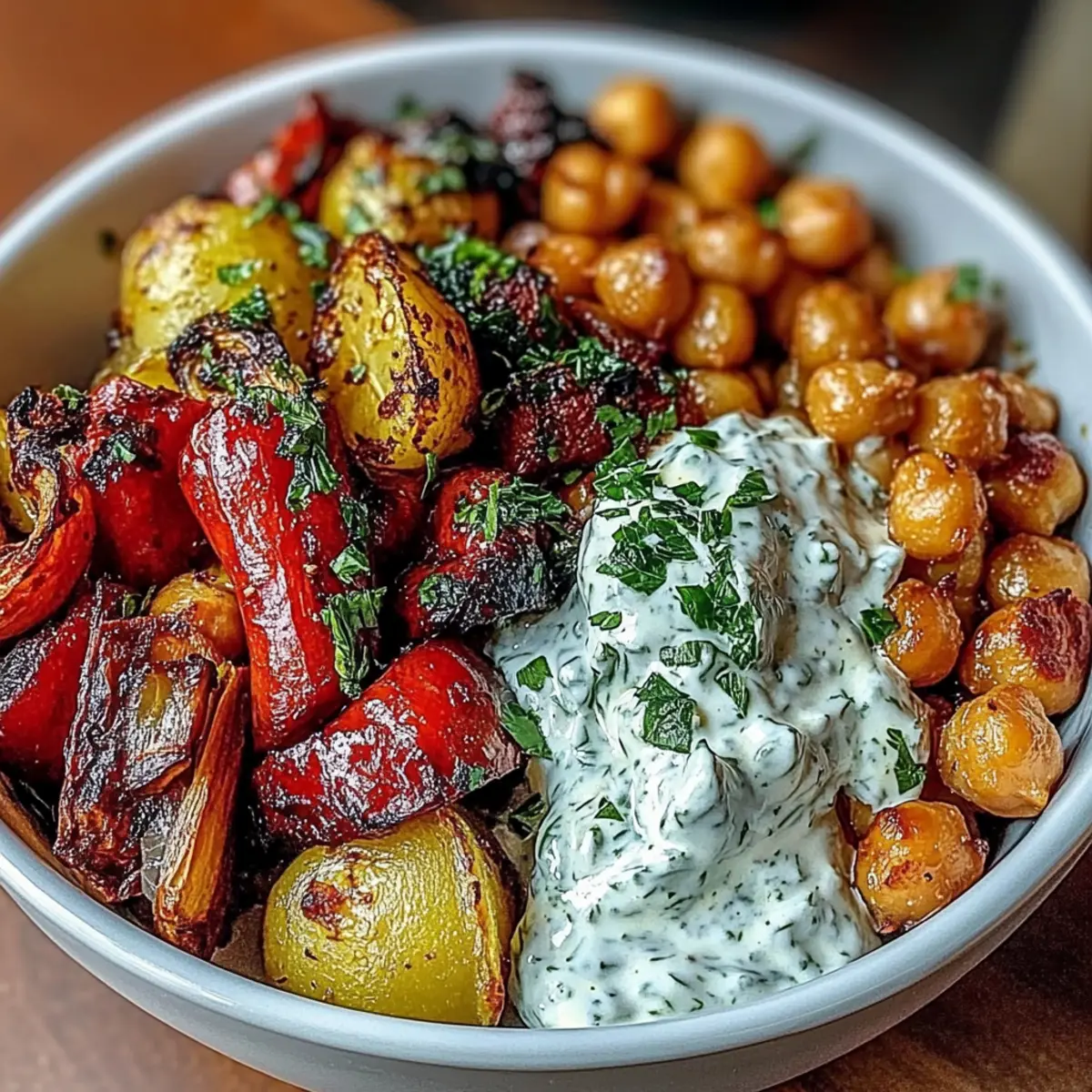 Mediterranean Roasted Vegetables with Tzatziki Bliss