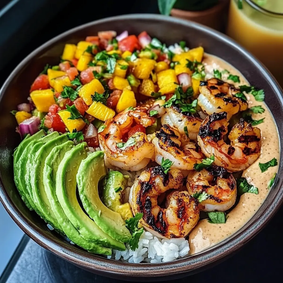 Fresh Shrimp and Avocado Bowls with Mango Salsa & Lime-Chili Sauce