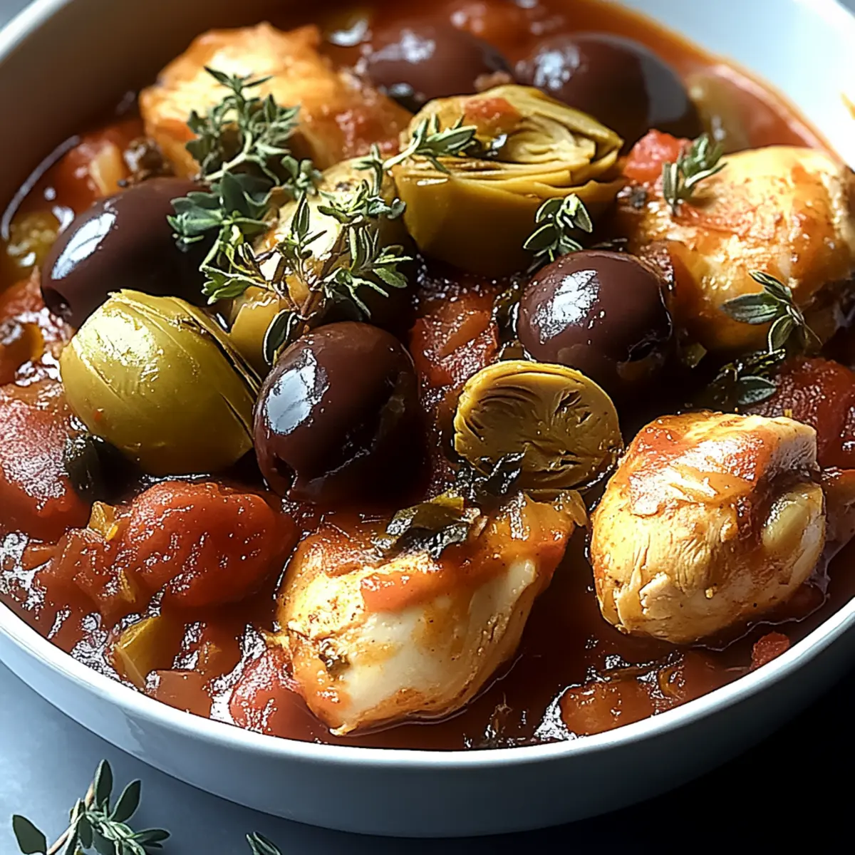 Savory Chicken Stifado with Artichokes and Olives Delight