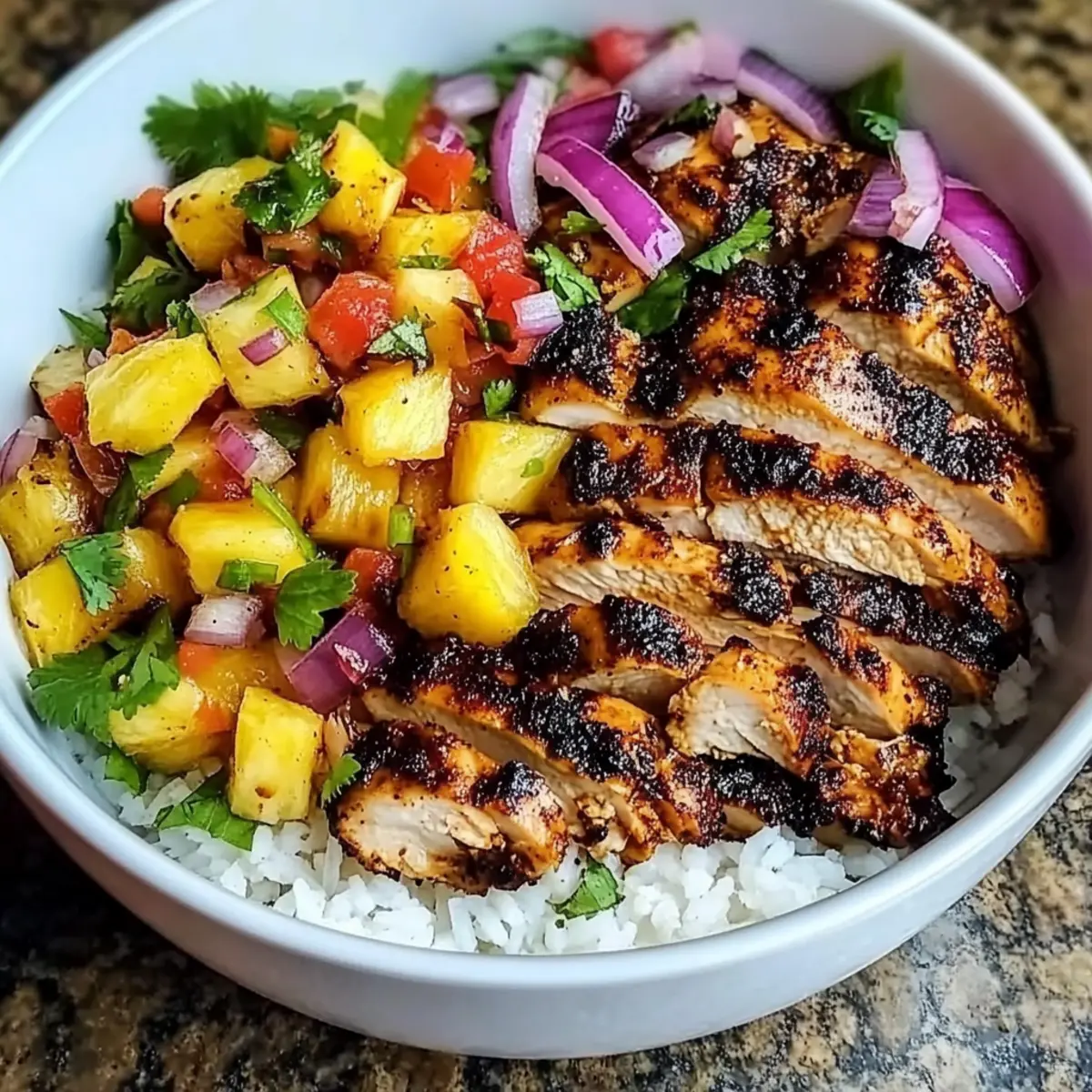 Spicy Jerk Chicken Bowl with Fresh Pineapple Salsa Delight