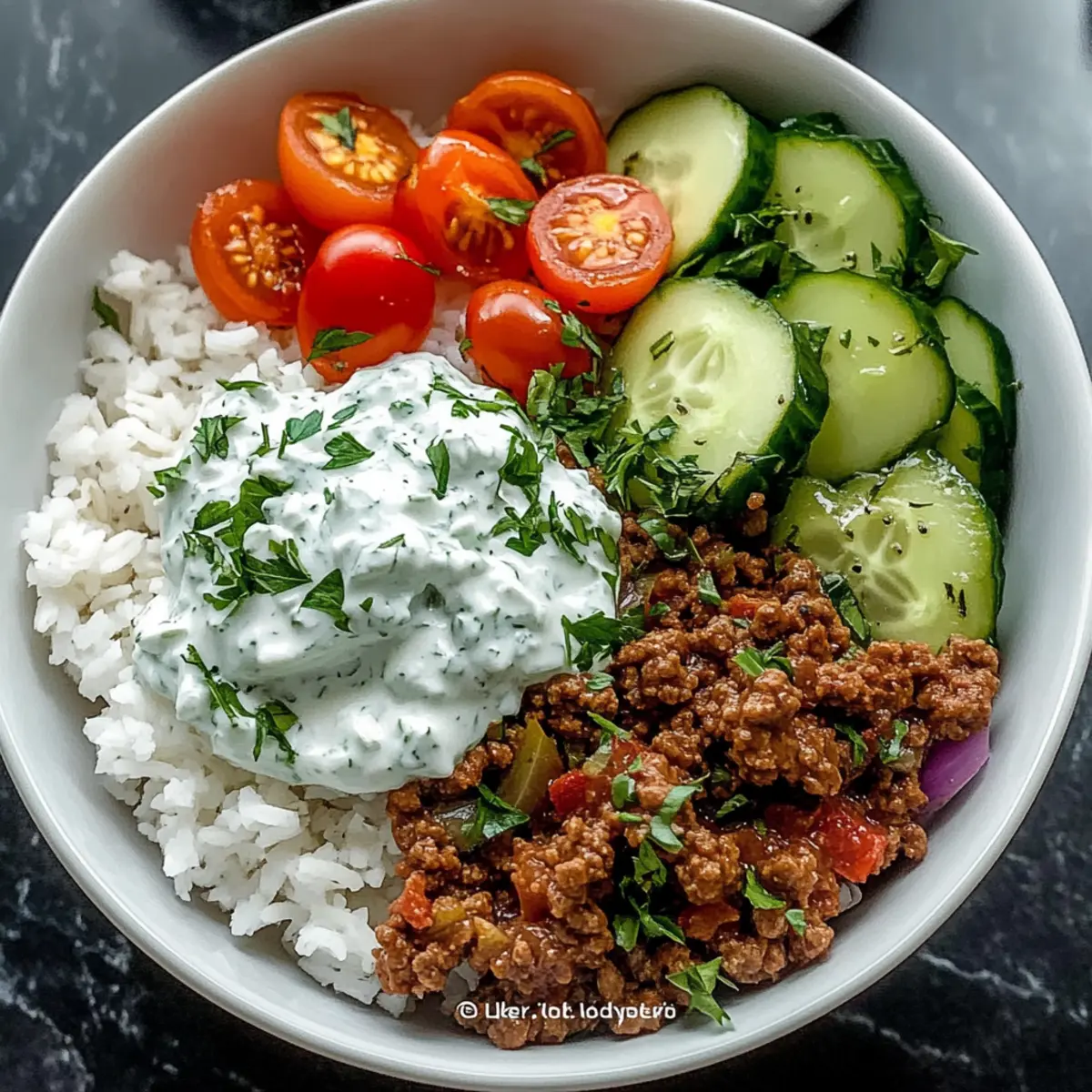 Greek Ground Beef Bowl with Tzatziki for a Healthy Dinner Delight