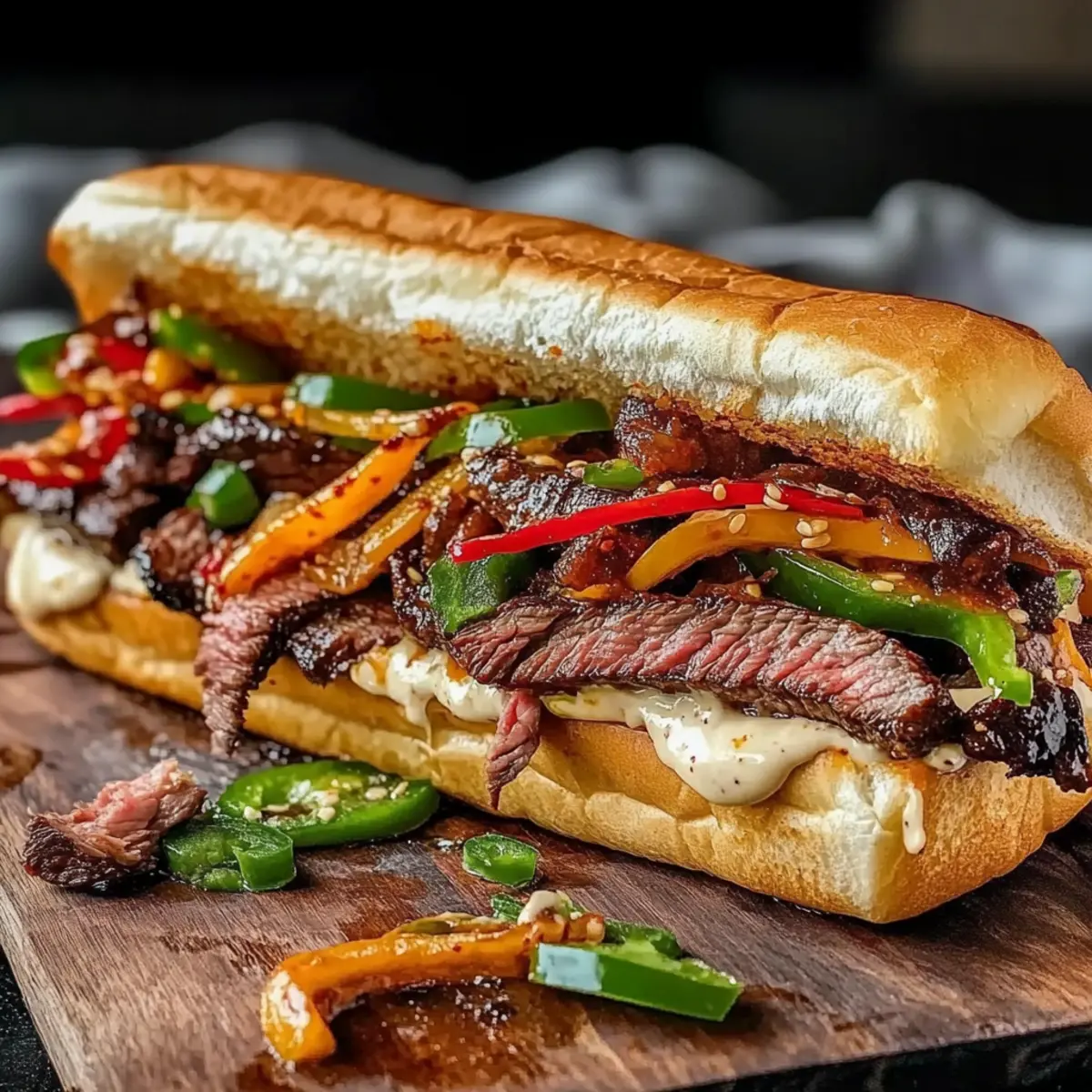 Spicy Korean Steak Sandwich with Creamy Garlic Mayo Delight