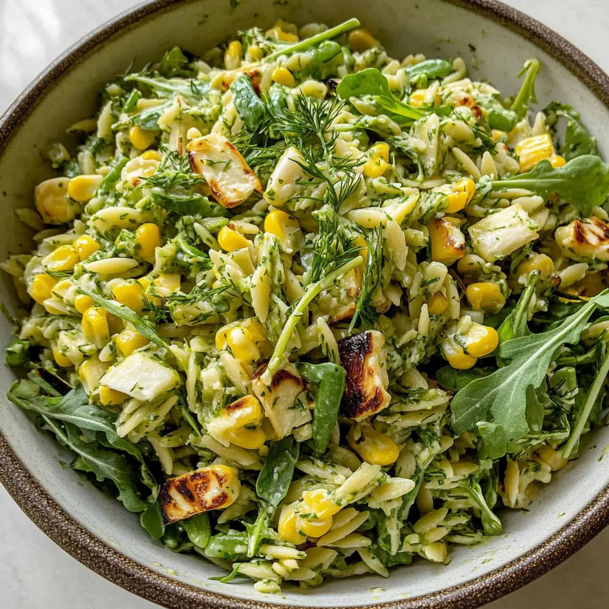 Grilled Corn Orzo Salad with Scallion Dill Dressing Bliss