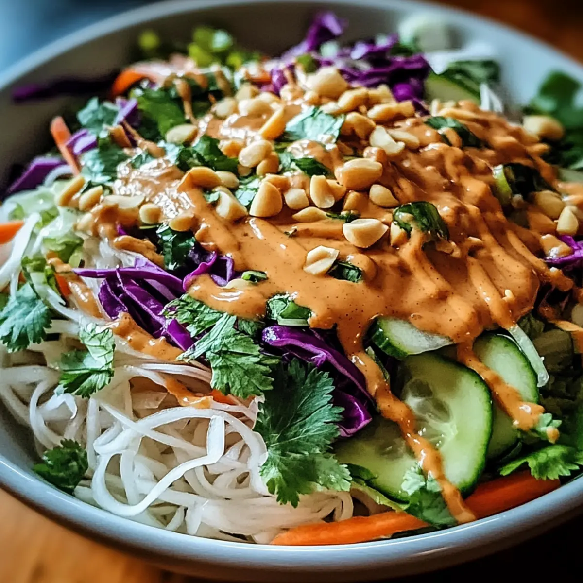 Fresh Spring Roll Salad with Creamy Peanut Dressing Bliss