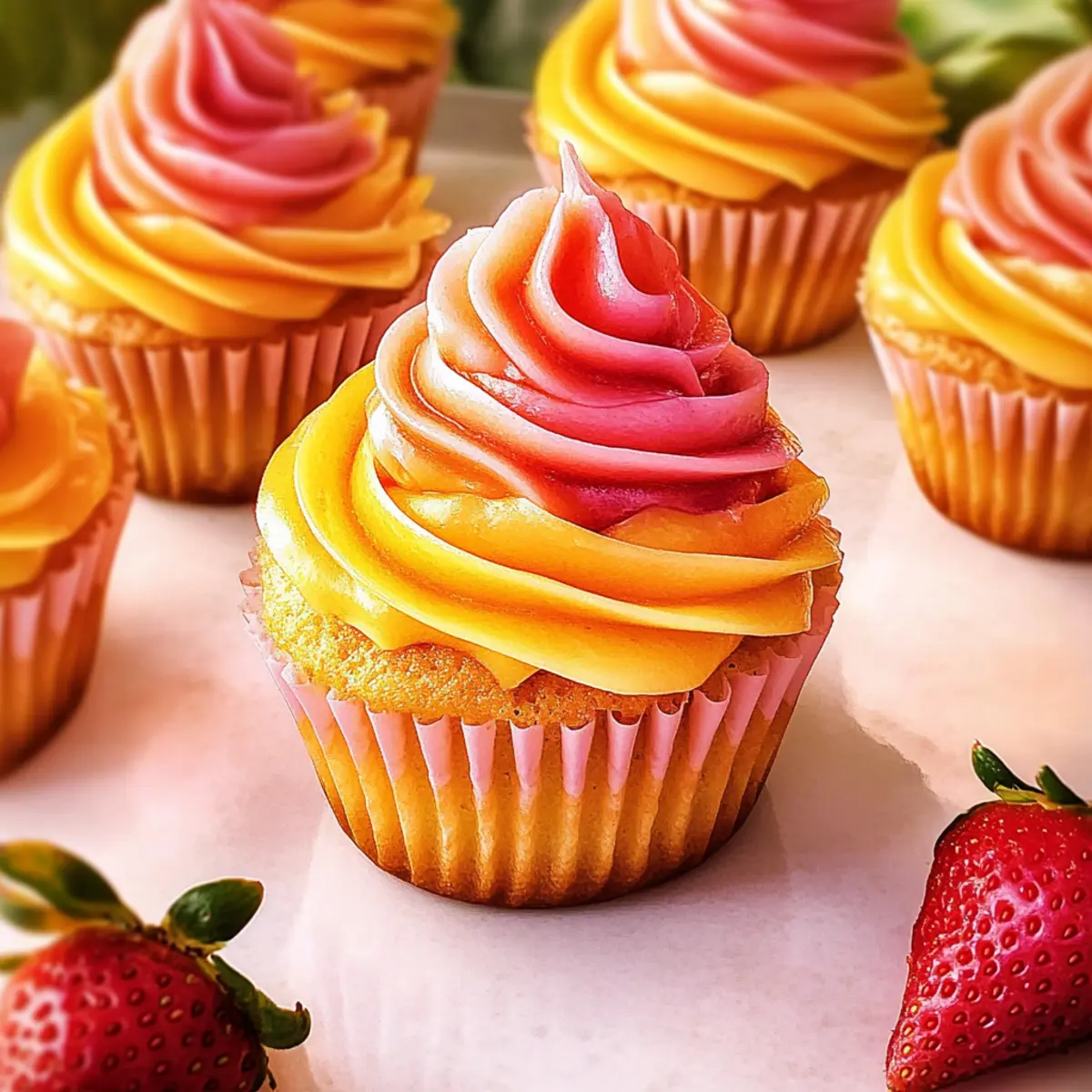 Mango Strawberry Sunset Cupcakes for a Tropical Bliss Treat
