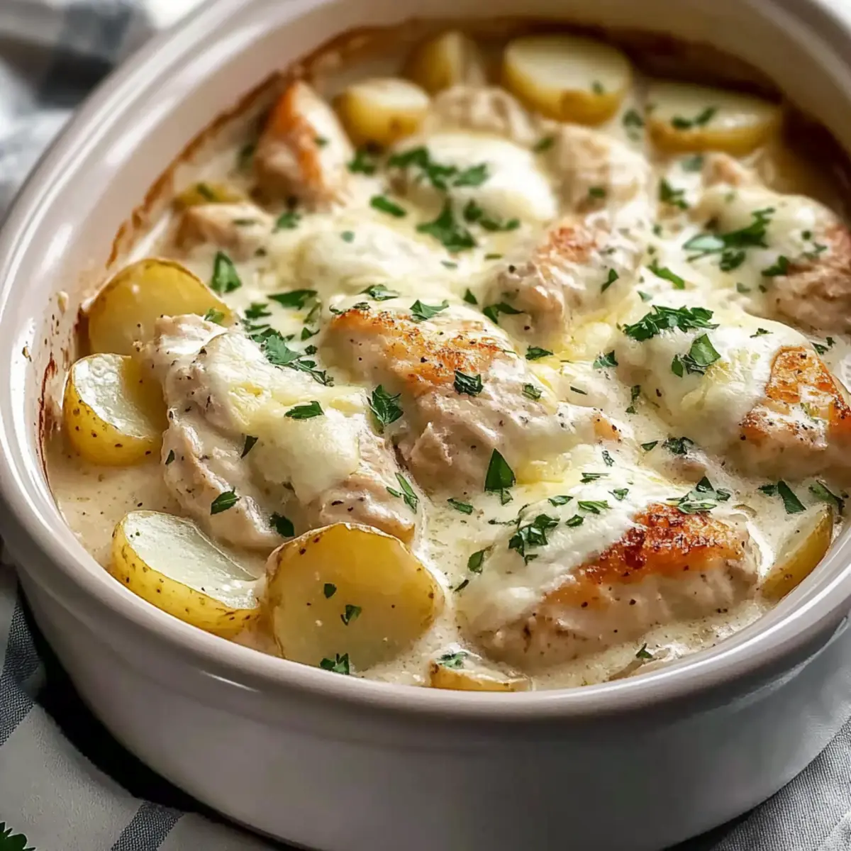 Creamy Crockpot Garlic Parmesan Chicken and Potatoes Delight