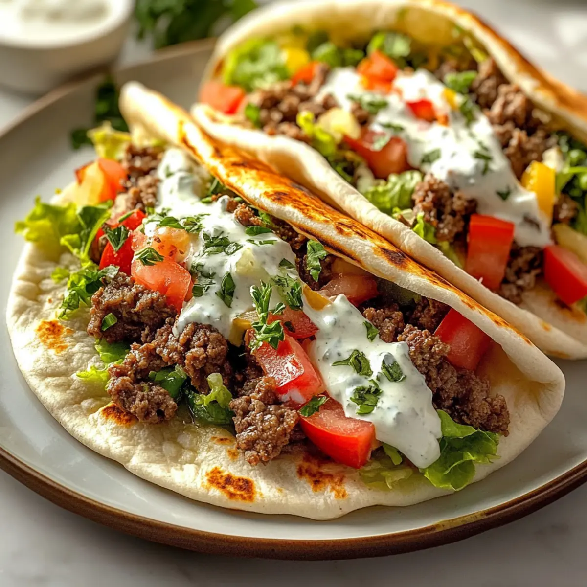 Delicious Greek Beef Stuffed Pita with Lemon Garlic Yogurt