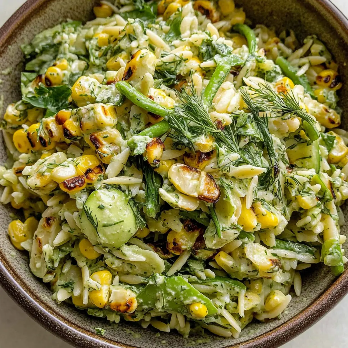 Grilled Corn Orzo Salad with Scallion Dill Dressing Bliss
